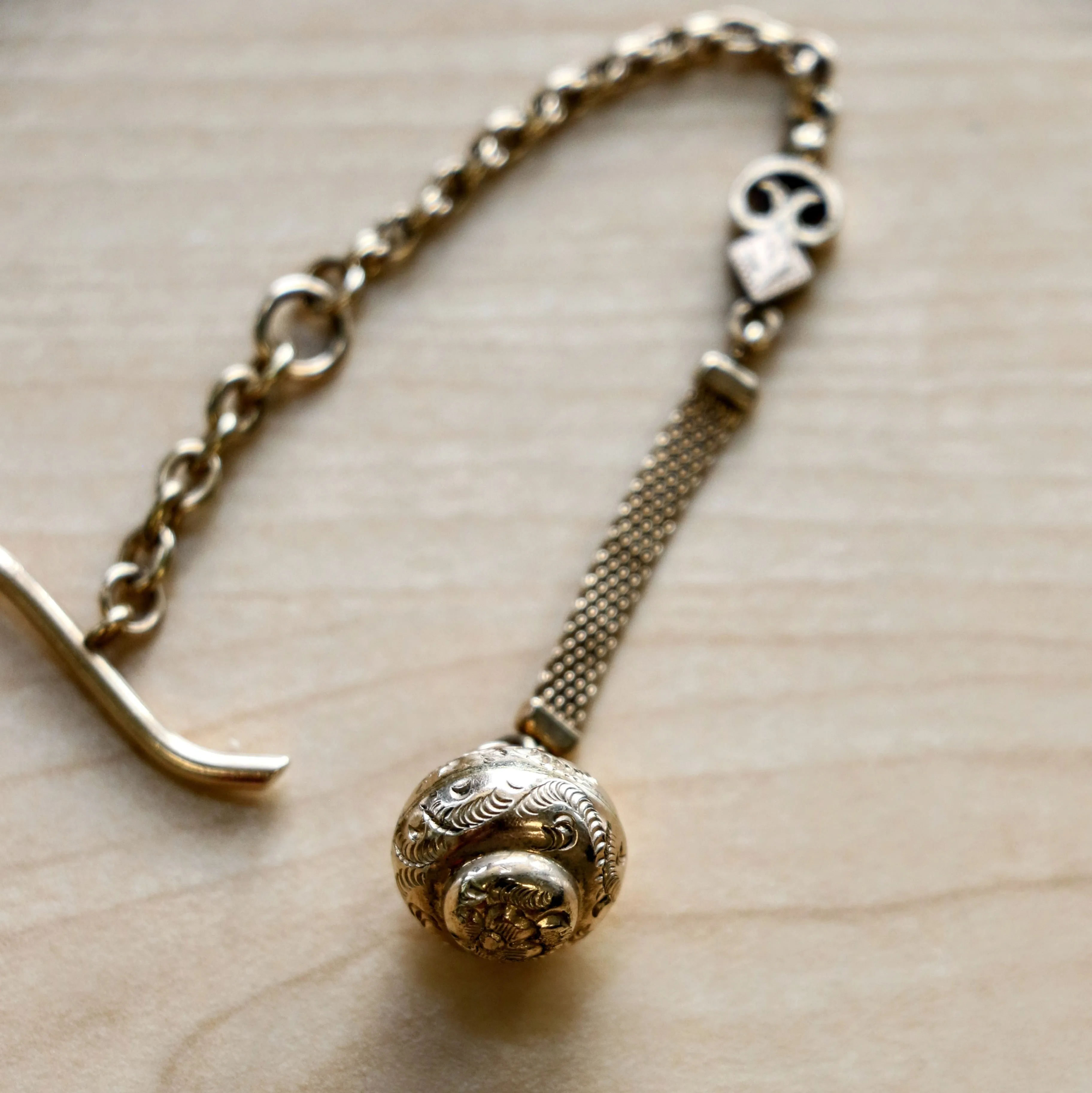 Art Deco Gold Filled Pocket Watch Link & Mesh CHAIN with a Ball Fob
