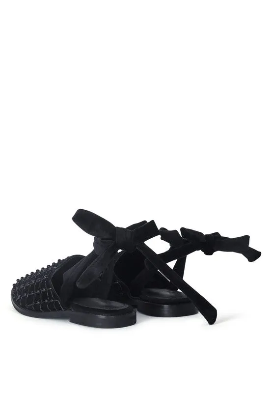 Asante Crisscross Beaded Veil Genuine Velvet Mules