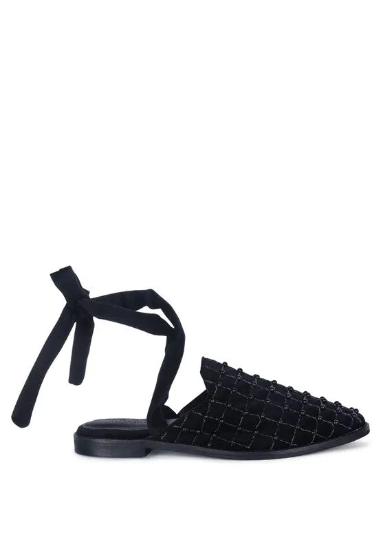 Asante Crisscross Beaded Veil Genuine Velvet Mules