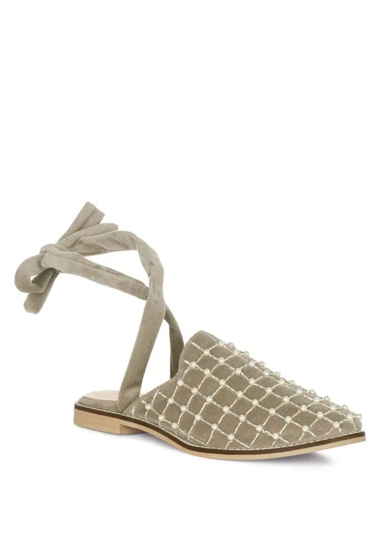 Asante Crisscross Beaded Veil Genuine Velvet Mules
