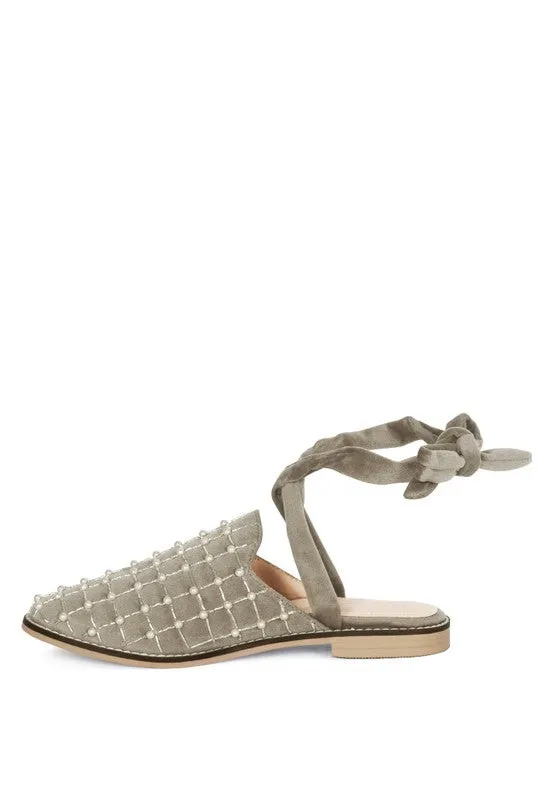 Asante Crisscross Beaded Veil Genuine Velvet Mules