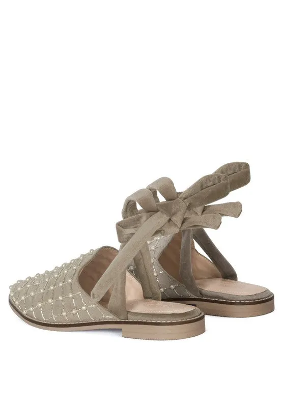 Asante Crisscross Beaded Veil Genuine Velvet Mules