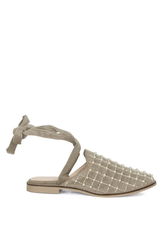 Asante Crisscross Beaded Veil Genuine Velvet Mules