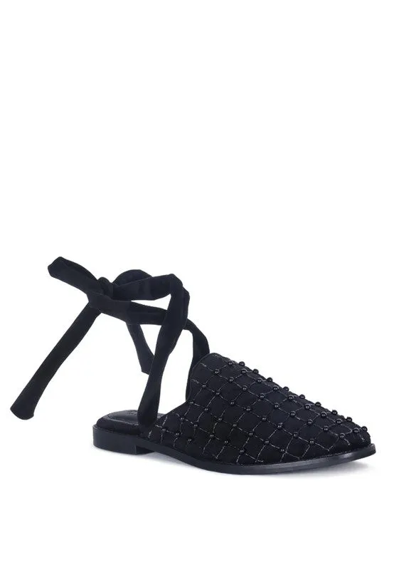 Asante Crisscross Beaded Veil Genuine Velvet Mules