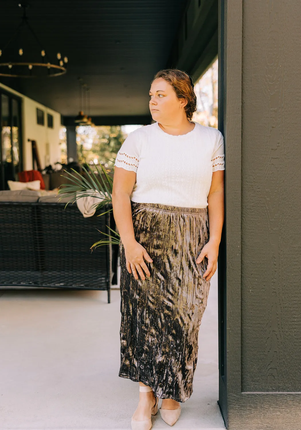 'Ayla' Velvet Midi Skirt