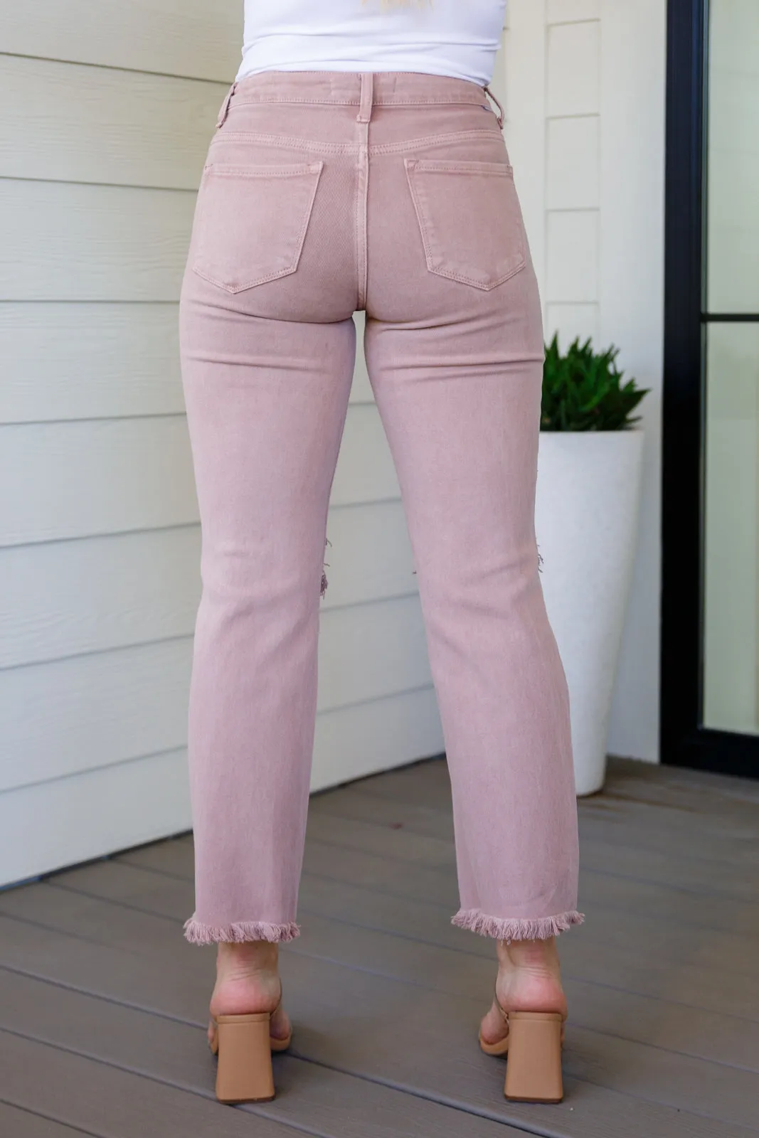 Babs Distressed Straight Leg Jeans in Mauve by Risen