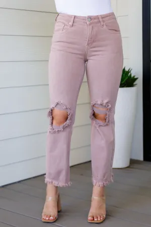 Babs Distressed Straight Leg Jeans in Mauve by Risen