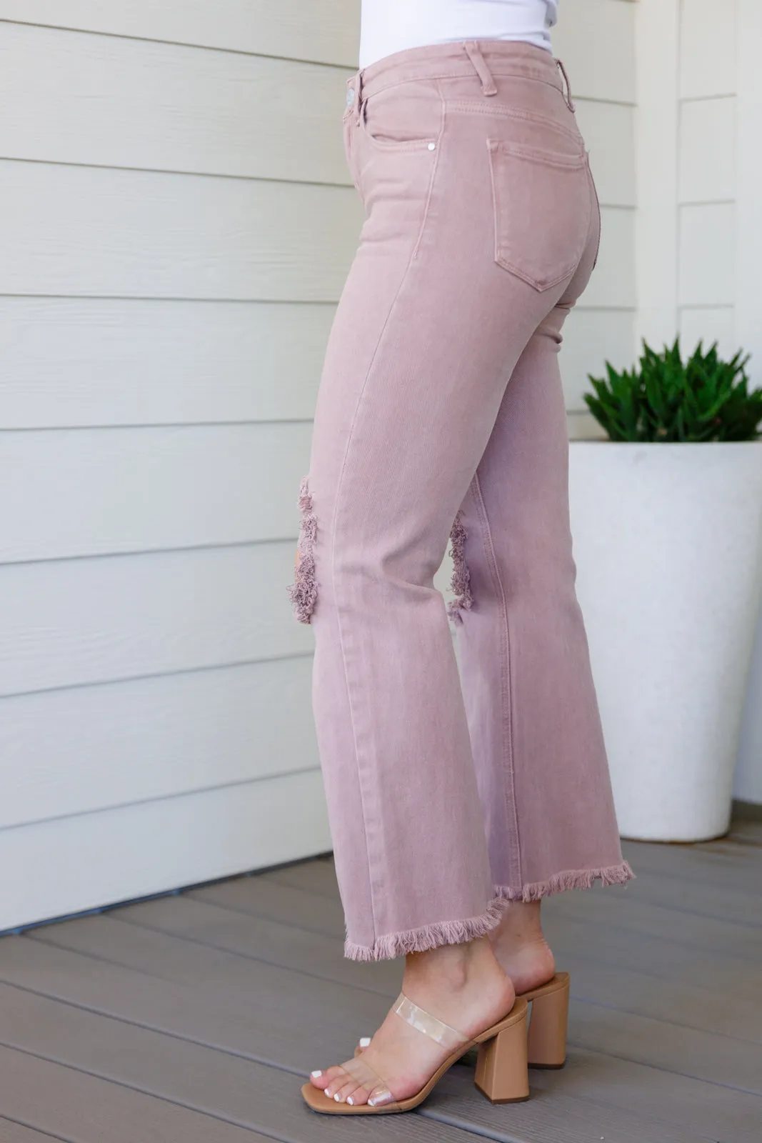 Babs Distressed Straight Leg Jeans in Mauve by Risen
