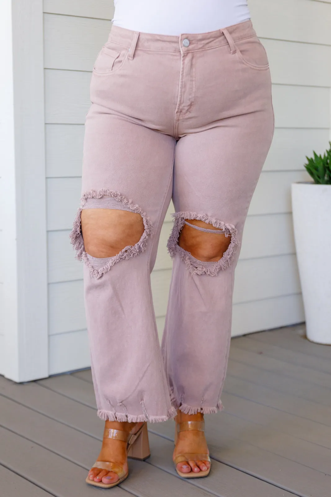 Babs Distressed Straight Leg Jeans in Mauve by Risen