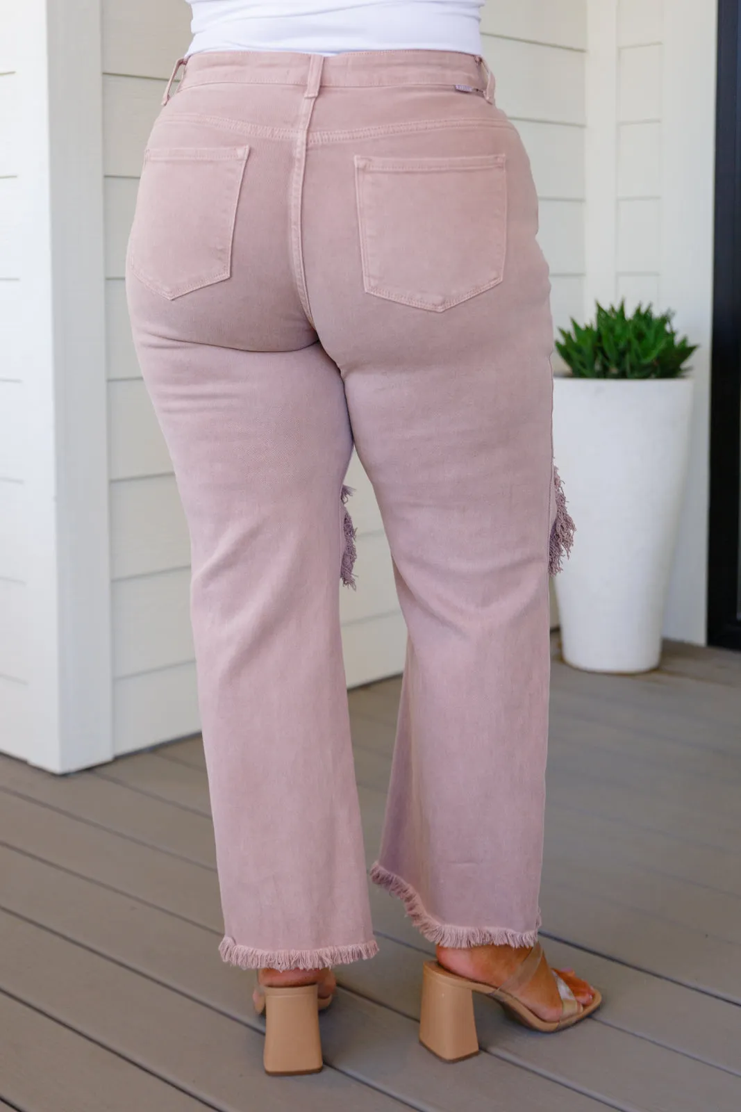 Babs Distressed Straight Leg Jeans in Mauve by Risen