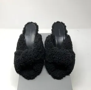 Balenciaga Drapy Sandal in Black Faux Shearling Mule