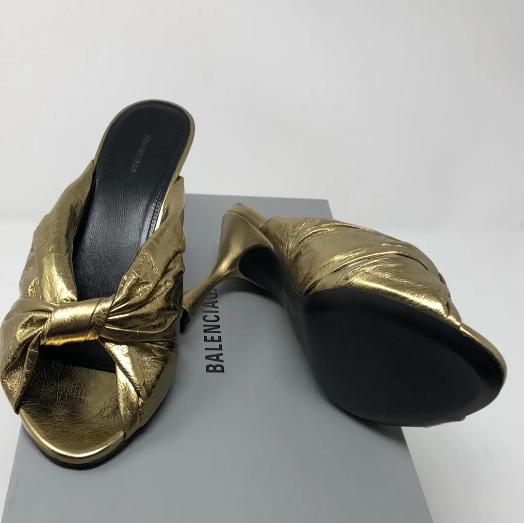 Balenciaga DRAPY Sandal in Metallic Gold Effect Leather