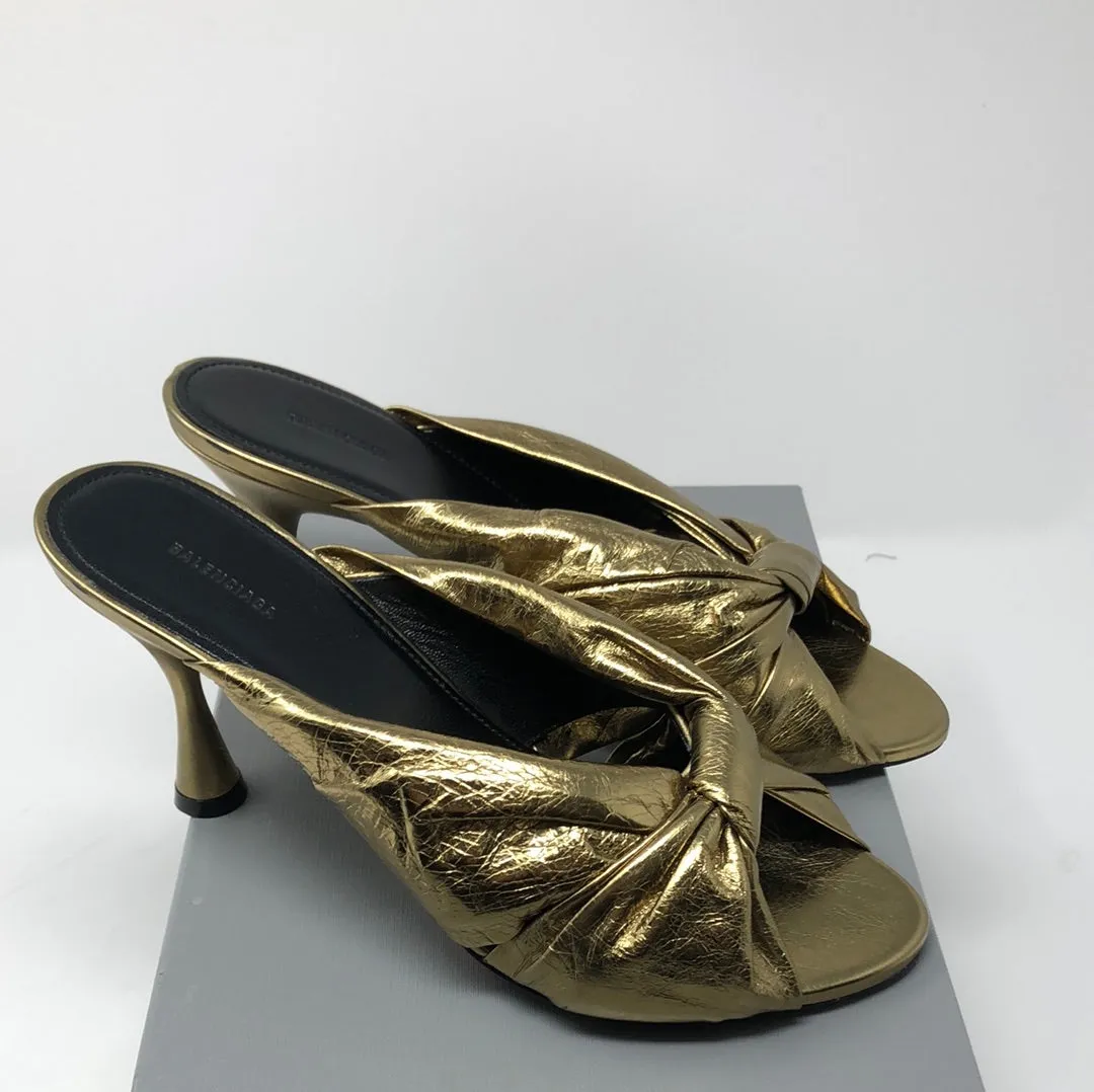 Balenciaga DRAPY Sandal in Metallic Gold Effect Leather
