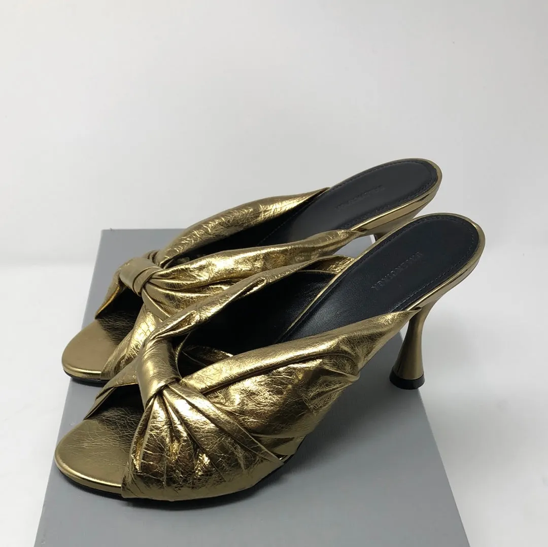 Balenciaga DRAPY Sandal in Metallic Gold Effect Leather