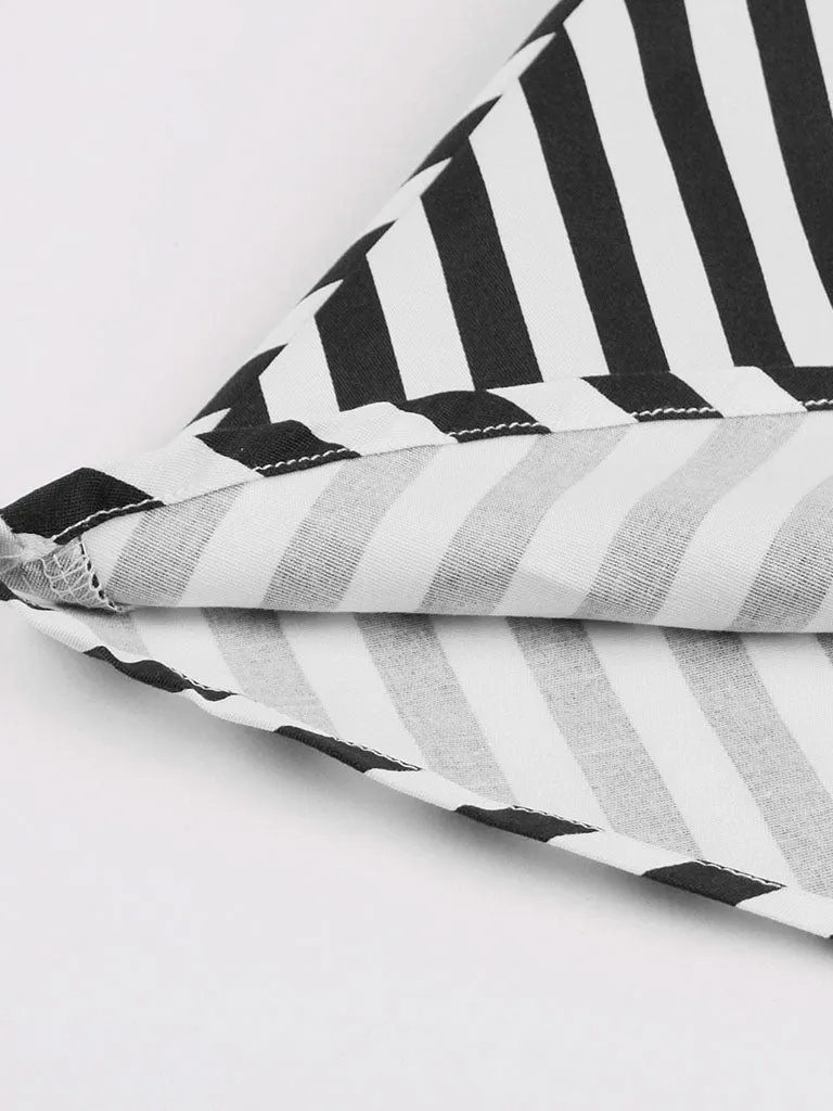 Beetlejuice Costume Black and White Vertical Stripe Swing Dress With Tie