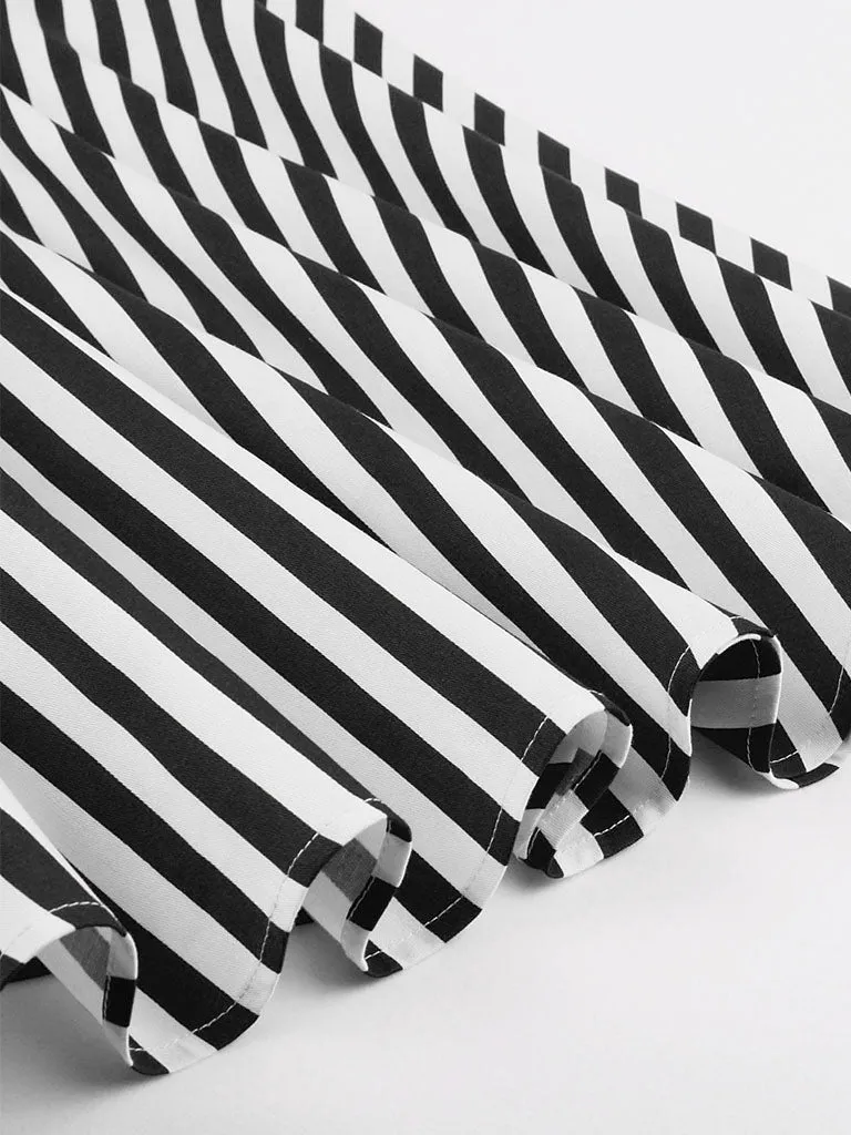 Beetlejuice Costume Black and White Vertical Stripe Swing Dress With Tie