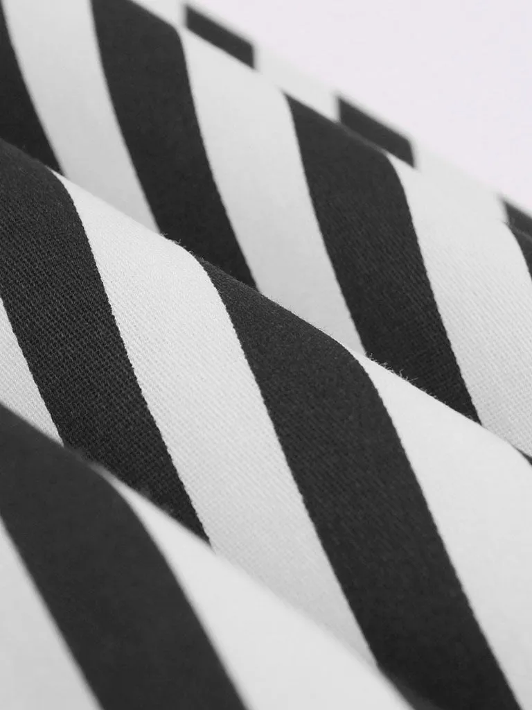 Beetlejuice Costume Black and White Vertical Stripe Swing Dress With Tie