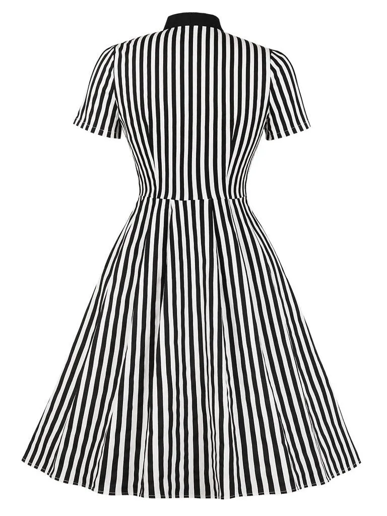 Beetlejuice Costume Pocket Dress Black and White Vertical Stripe Dress With Sunglasses