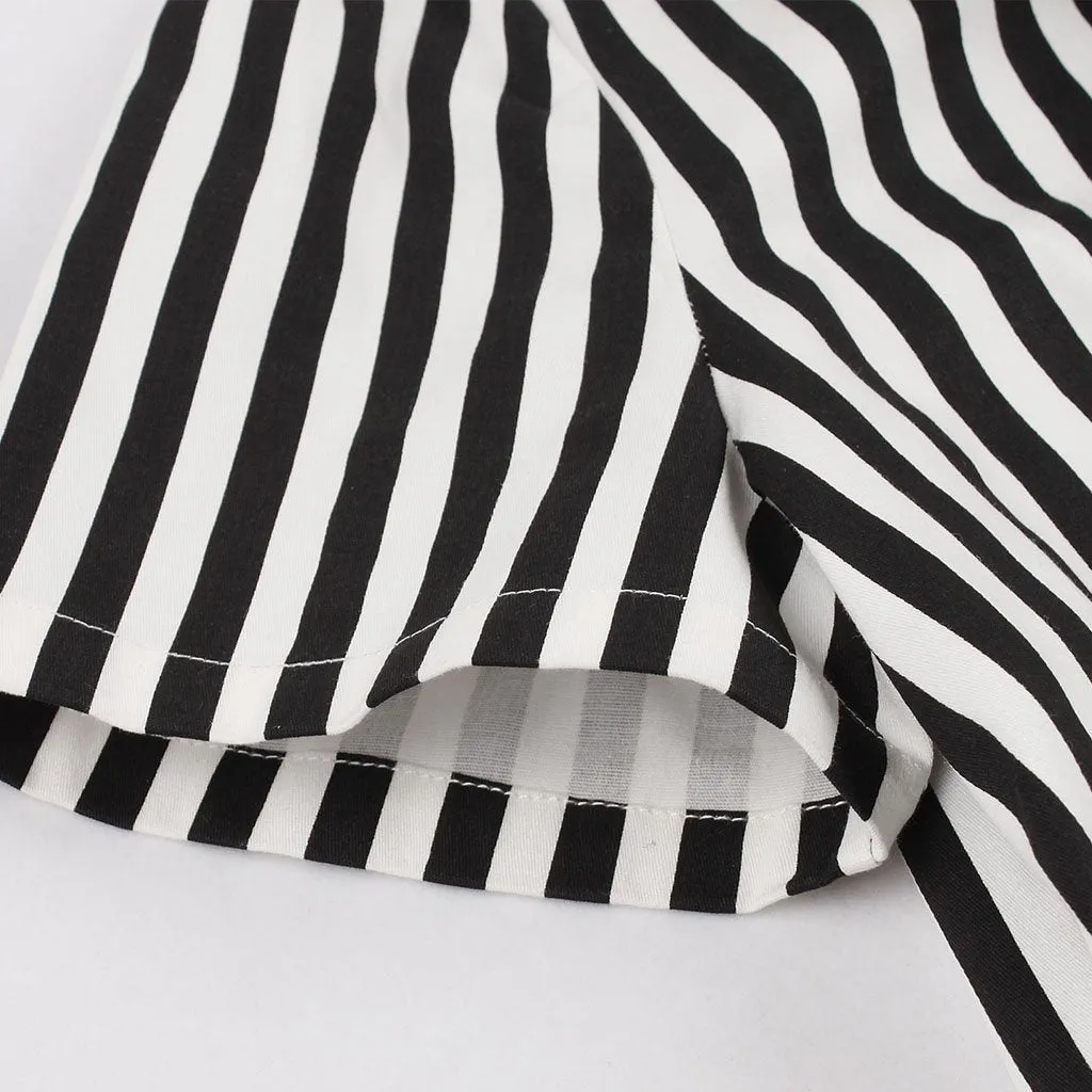 Beetlejuice Costume Pocket Dress Black and White Vertical Stripe Dress With Sunglasses