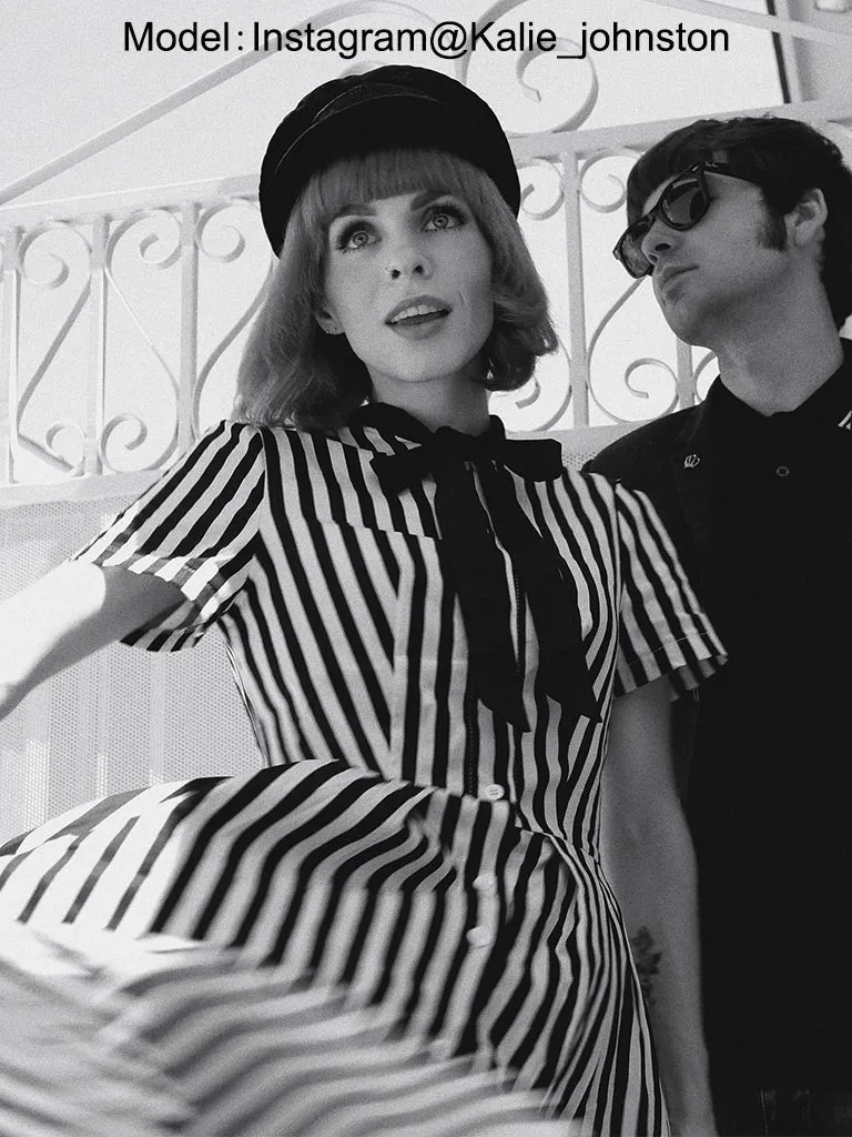 Beetlejuice Costume Pocket Dress Black and White Vertical Stripe Dress With Sunglasses
