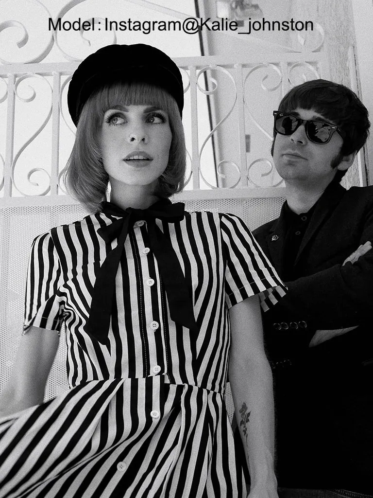 Beetlejuice Costume Pocket Dress Black and White Vertical Stripe Dress With Sunglasses