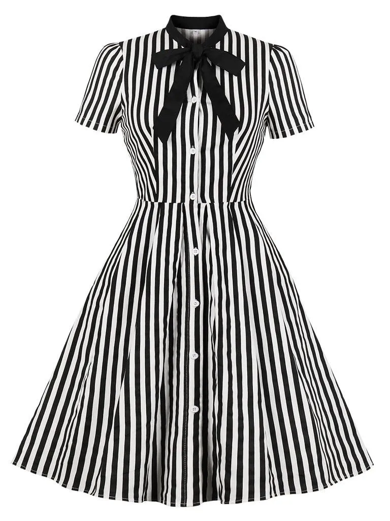 Beetlejuice Costume Pocket Dress Black and White Vertical Stripe Dress With Sunglasses