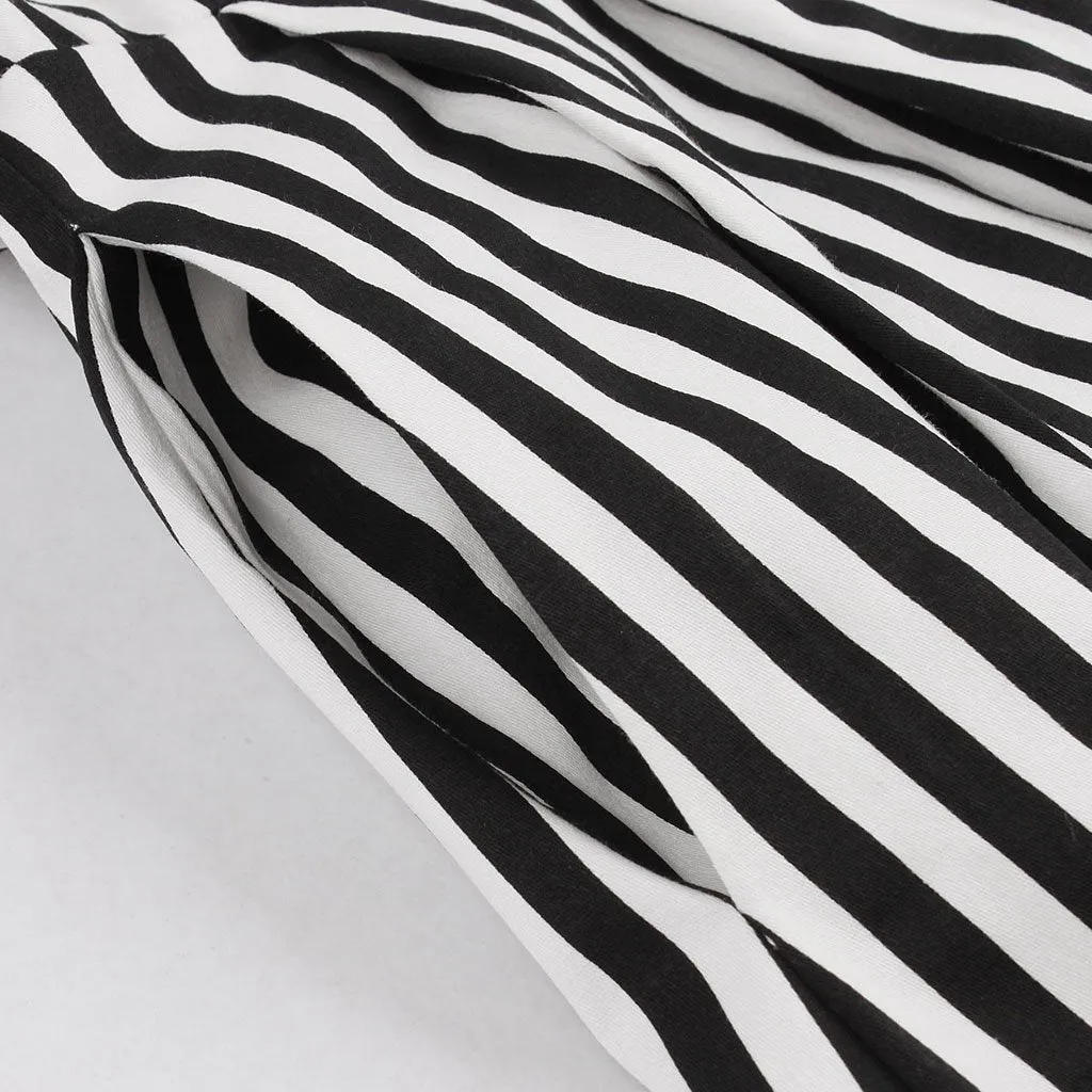 Beetlejuice Costume Pocket Dress Black and White Vertical Stripe Dress With Sunglasses
