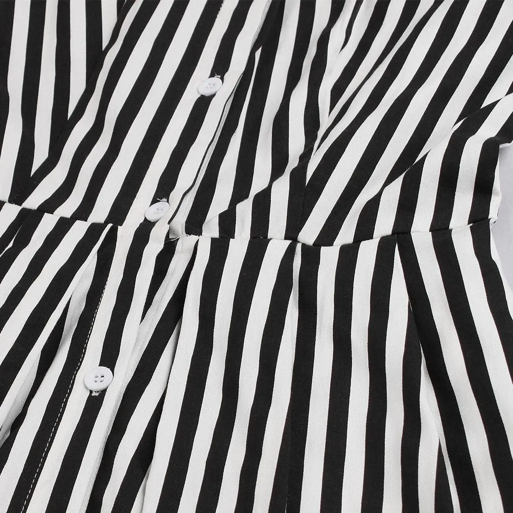 Beetlejuice Costume Pocket Dress Black and White Vertical Stripe Dress With Sunglasses