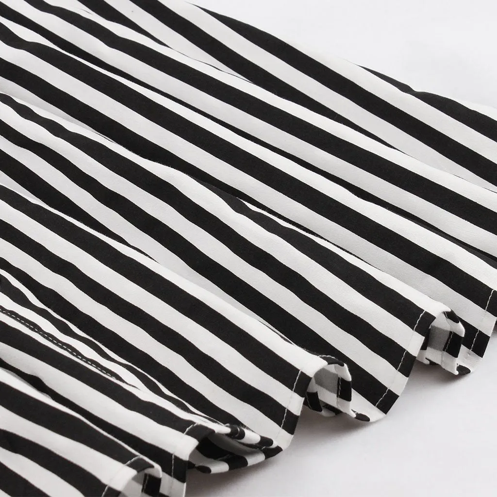 Beetlejuice Costume Pocket Dress Black and White Vertical Stripe Dress With Sunglasses