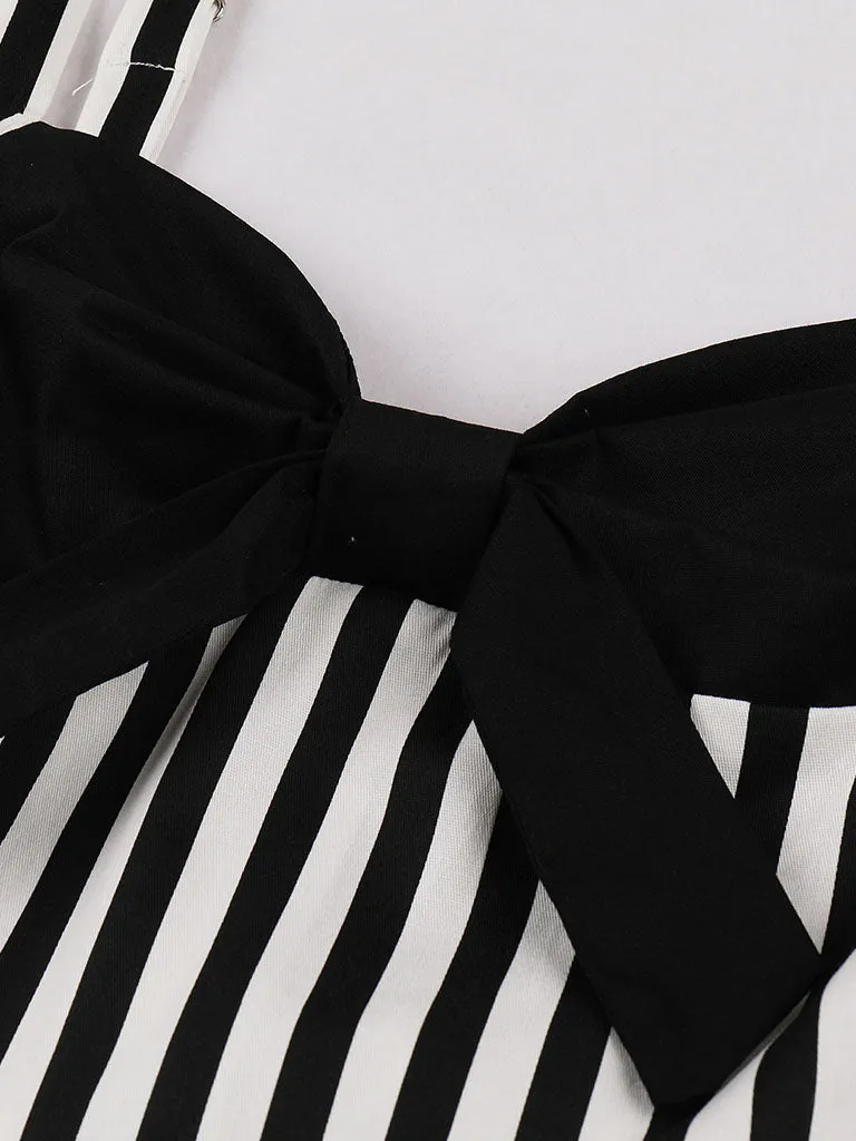 Beetlejuice Costume Spaghetti Strap Pocket Dress With Black and White Vertical Stripe