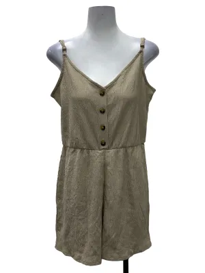 Beige Button Sleeveless Romper
