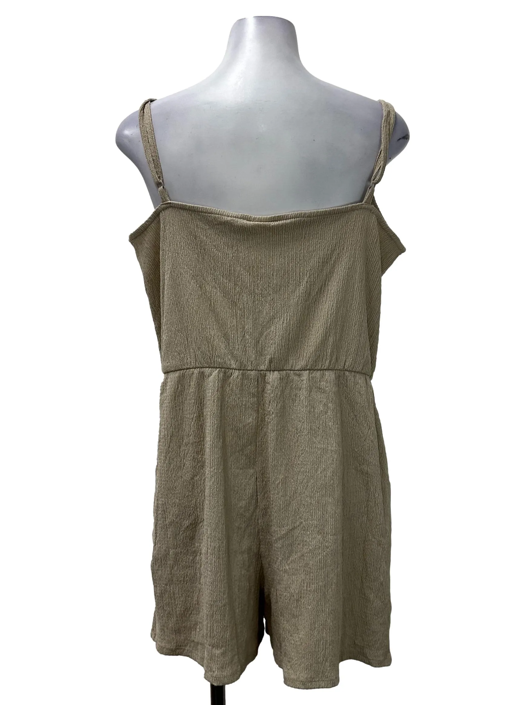 Beige Button Sleeveless Romper
