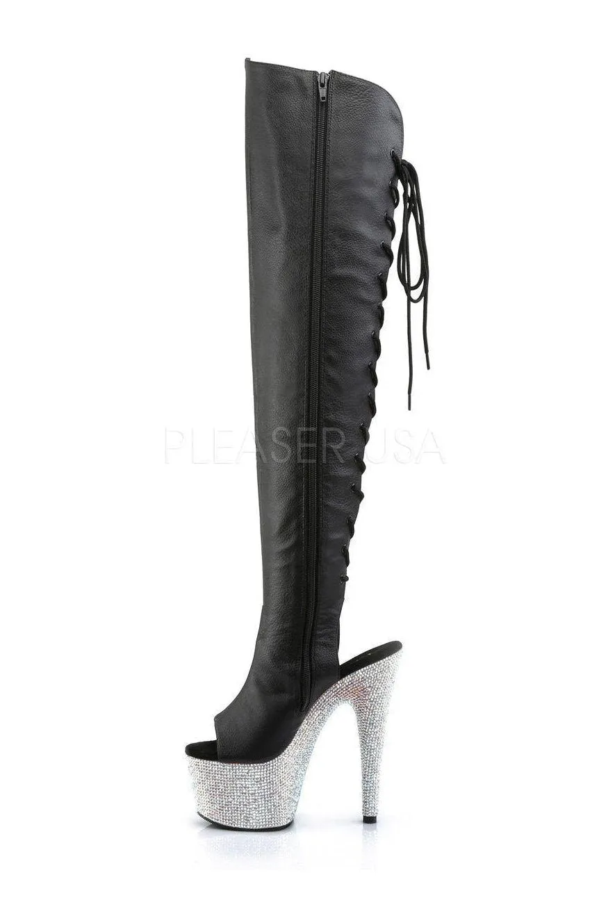 BEJEWELED-3019DM-7 Platform Boot  | Black Faux Leather