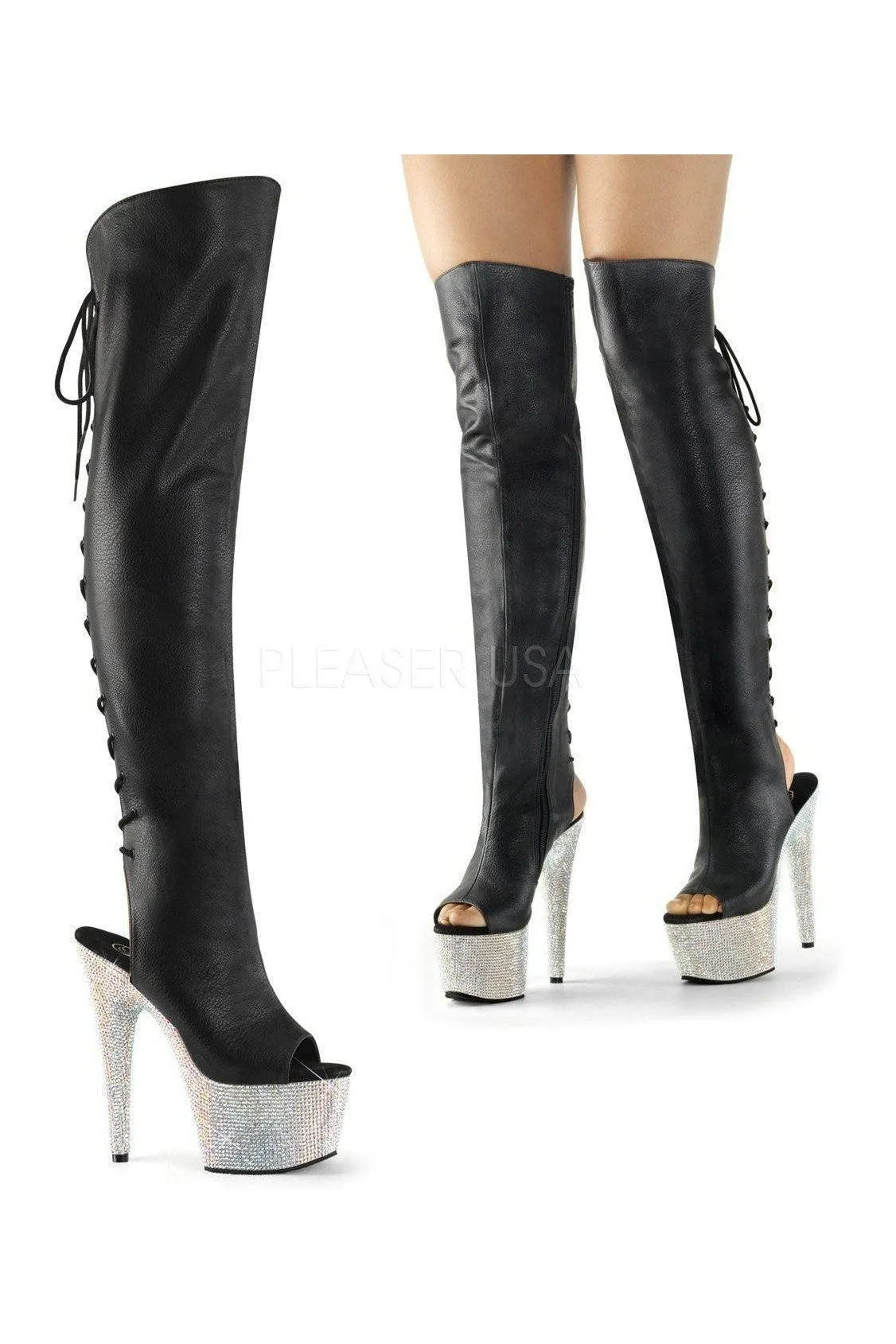 BEJEWELED-3019DM-7 Platform Boot  | Black Faux Leather