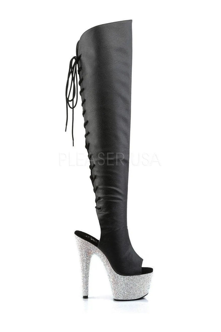 BEJEWELED-3019DM-7 Platform Boot  | Black Faux Leather