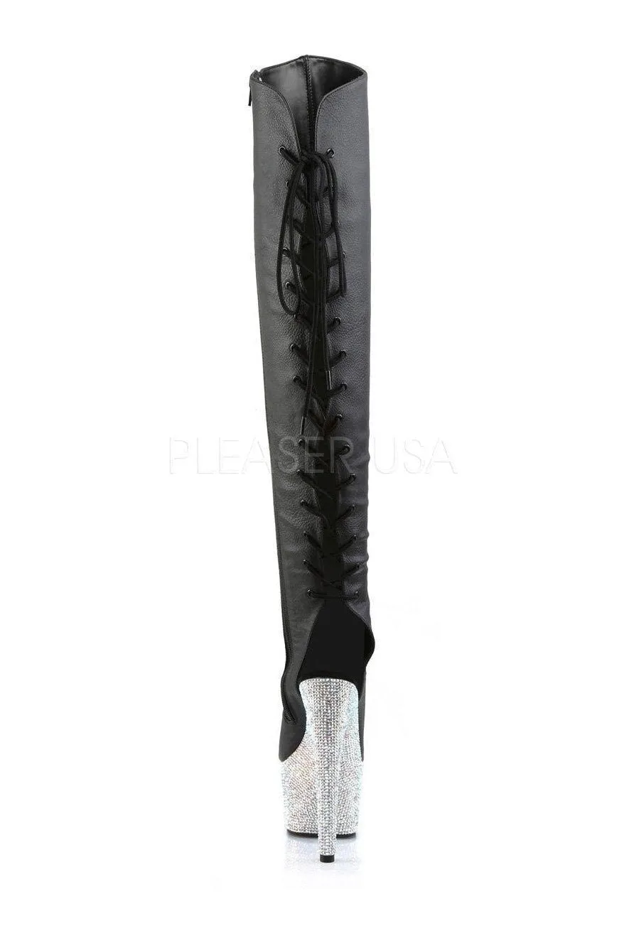 BEJEWELED-3019DM-7 Platform Boot  | Black Faux Leather