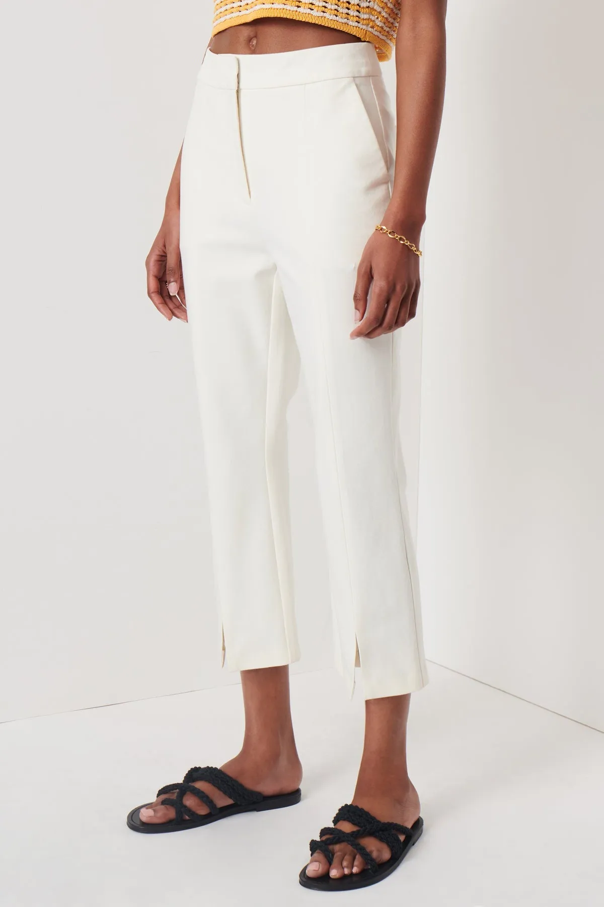 Bianca Cropped Slit Pant in Soft White