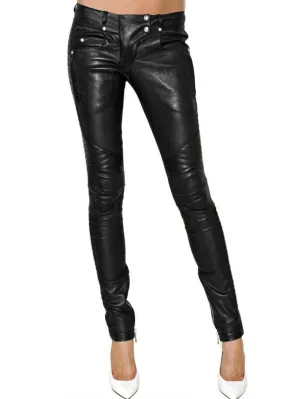 Biker Stitch-Detail Leather Pants