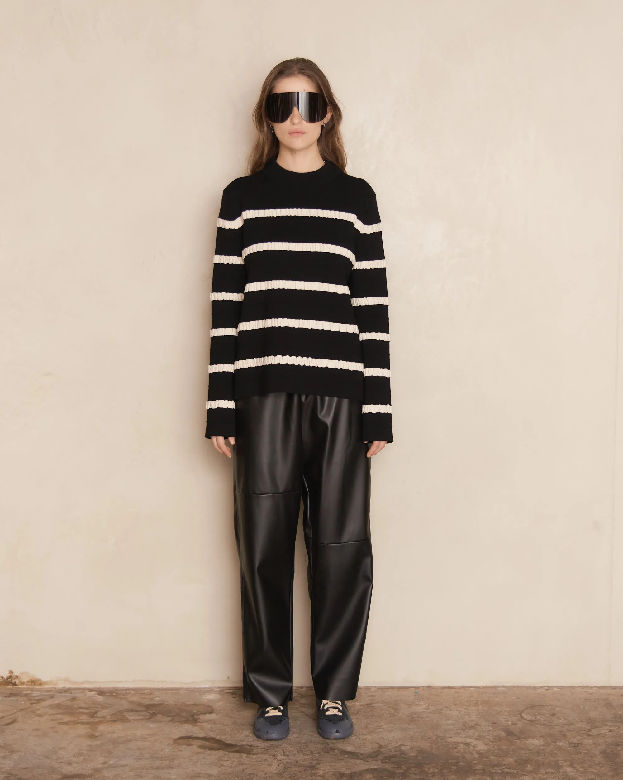 Black and White Kadit Striped Crew Neck Sweater