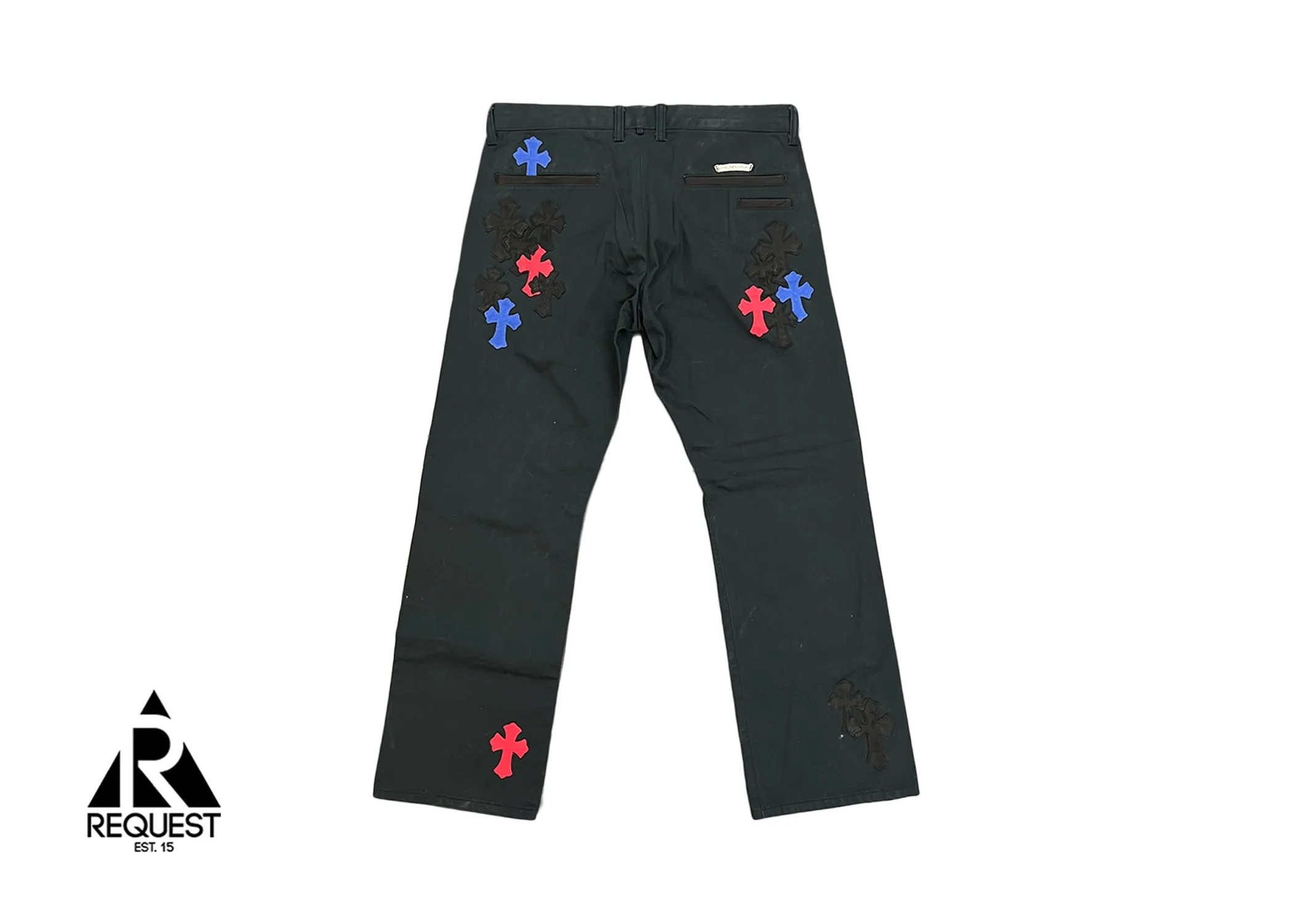 Black Chino Pants "Blue Red Black Crosses"