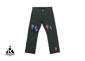 Black Chino Pants "Blue Red Black Crosses"