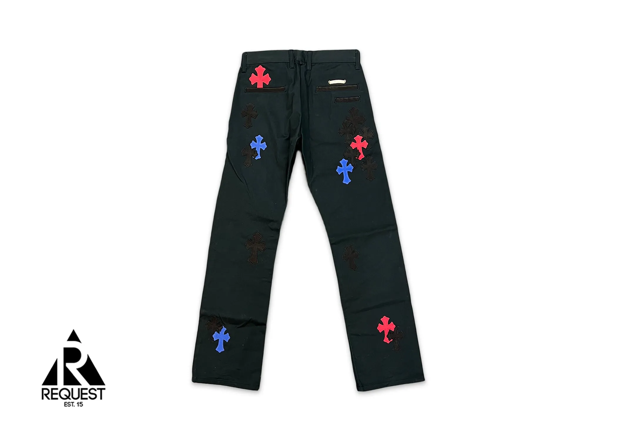 Black Chino Pants "Blue Red Black Crosses"
