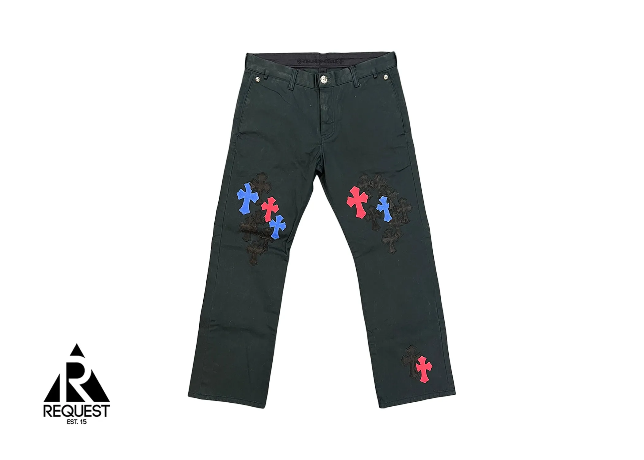 Black Chino Pants "Blue Red Black Crosses"