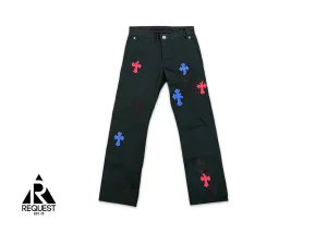Black Chino Pants "Blue Red Black Crosses"