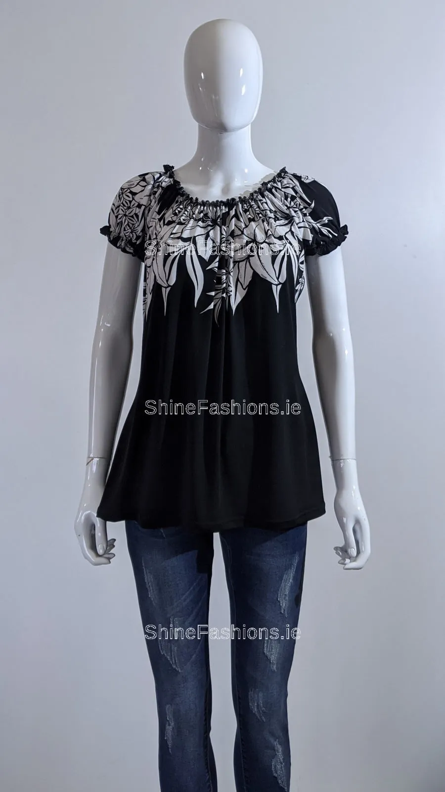 Black Floral Pattern Top