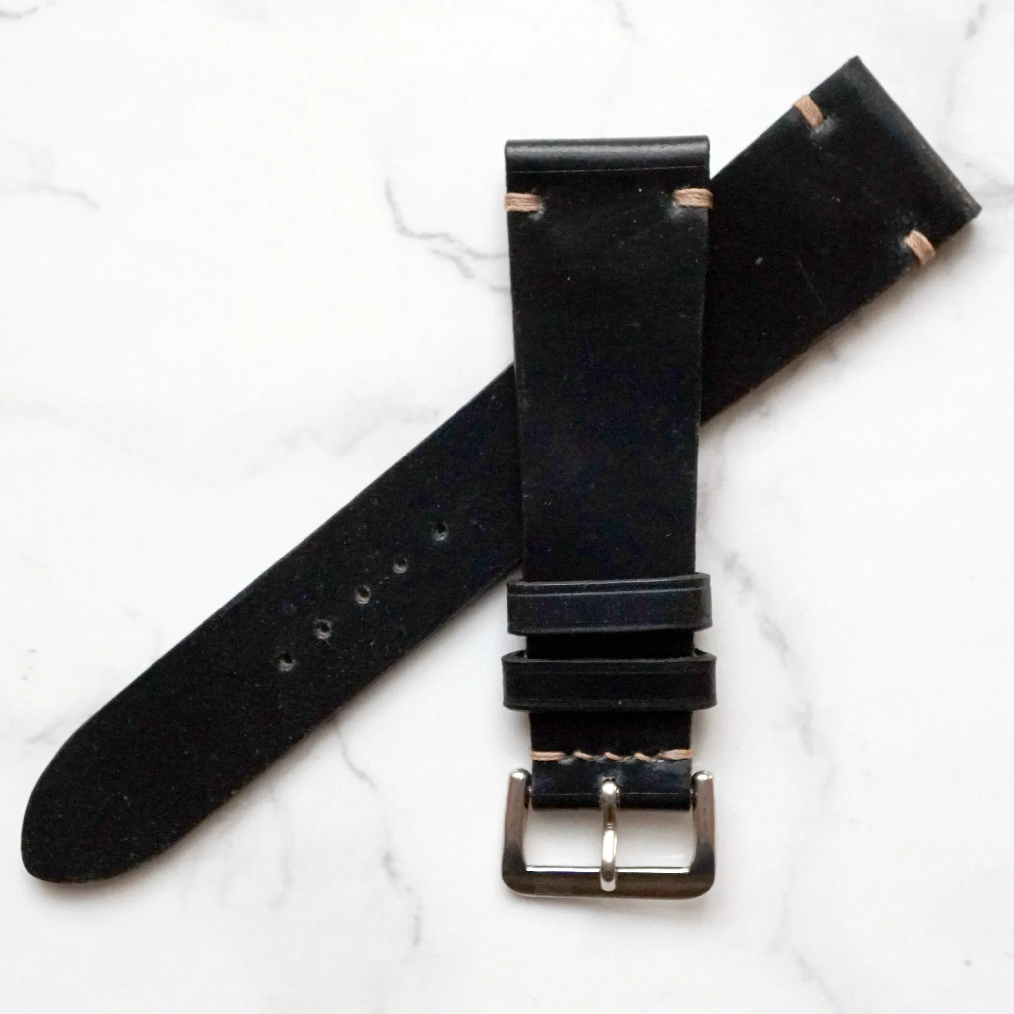 BLACK HORWEEN SHELL CORDOVAN CUSTOM MADE STRAP