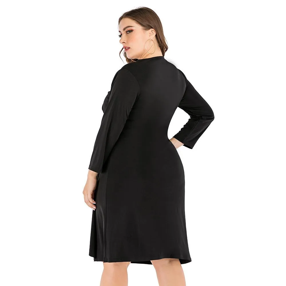 Black Long Sleeves V Neck Plus Sizes Fall Dresses
