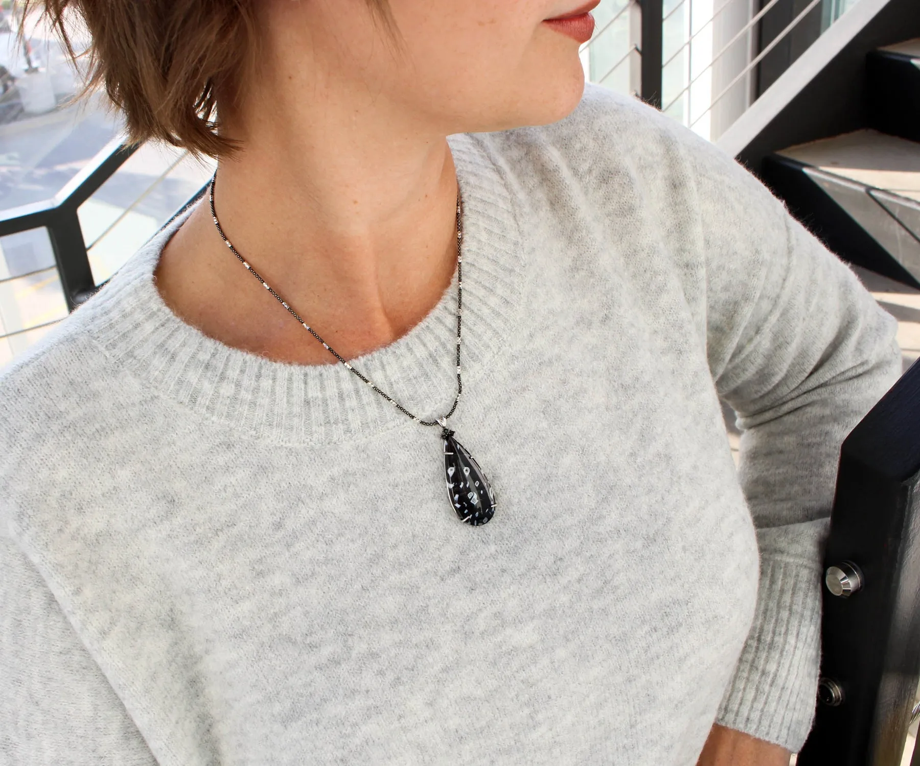 Black Rhodium and Silver Popcorn Diamond-cut Chain