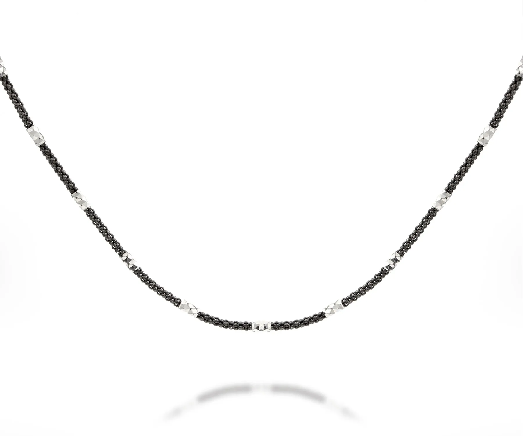 Black Rhodium and Silver Popcorn Diamond-cut Chain