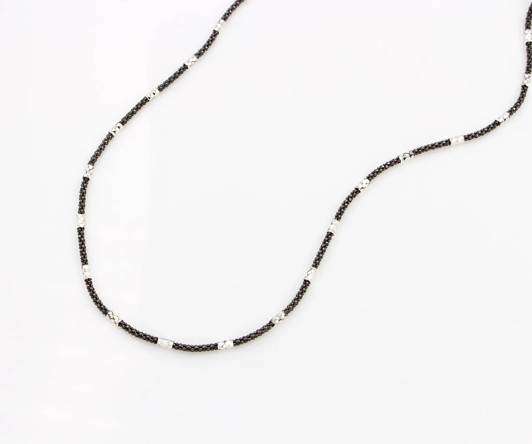 Black Rhodium and Silver Popcorn Diamond-cut Chain